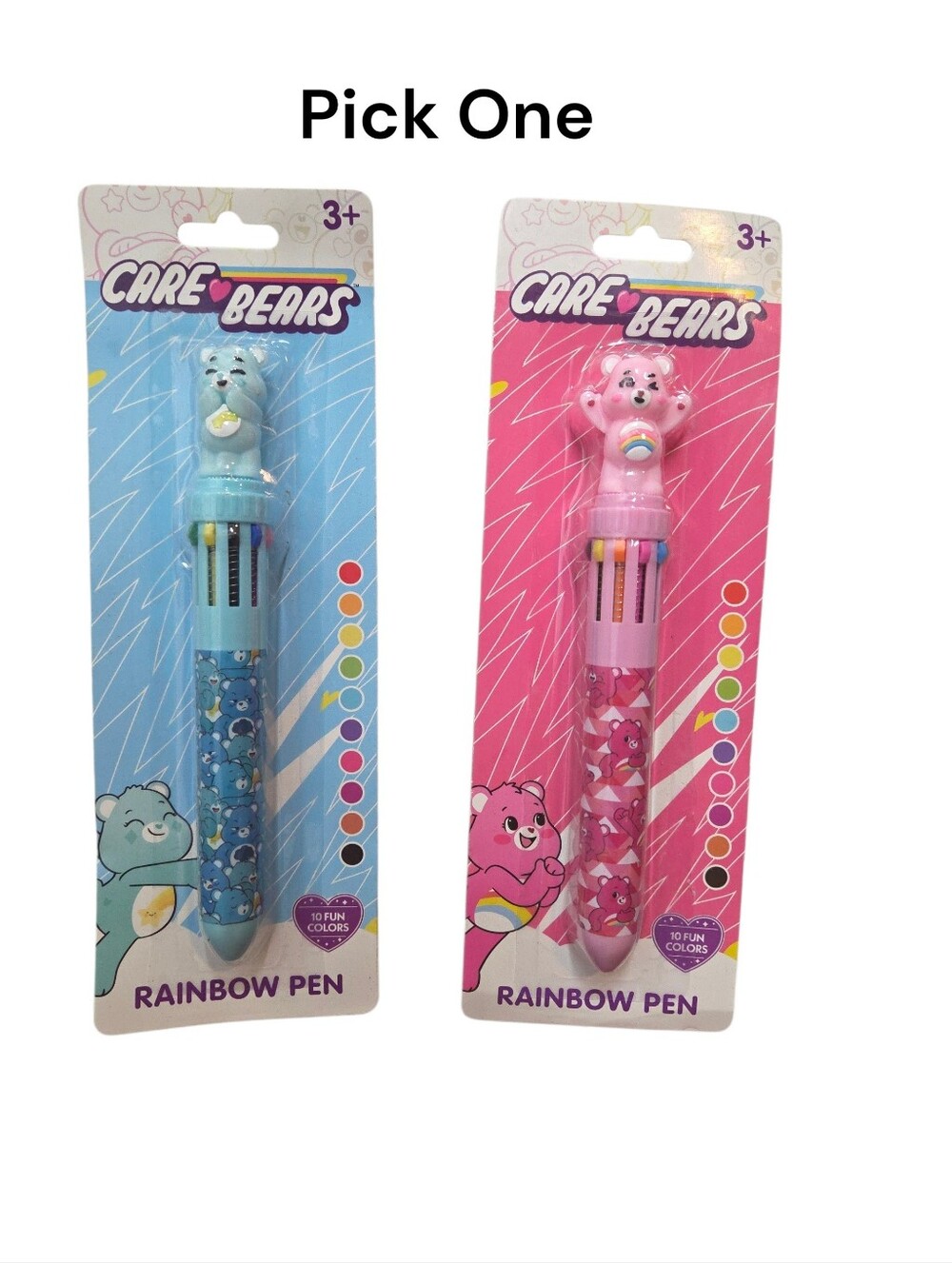 Pick 1 of Care Bears Blue or Pink Multi-Ink Rainbow Pen with Bear Topper Nwt